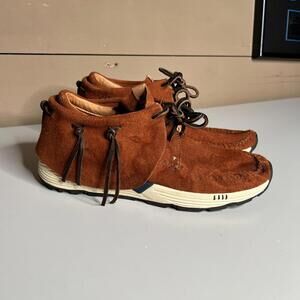 Visvim Moccasin Shoes Mens 11 Brown Suede Fringe Handmade Vibram Sole Italy